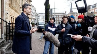 DEN HAAG - Tom Berendsen (CDA) staat de pers te woord na een gesprek met formateur Rob Jetten (D66) in het Johan de Witthuis. Berendsen is beoogd minister van Buitenlandse Zaken voor het nieuwe kabinet. RAMON VAN FLYMEN / ANP
